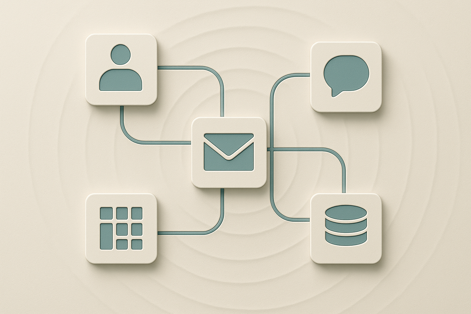 Sauberes Flow Mesh mit verbundenen Apps und weichen teal Pfaden