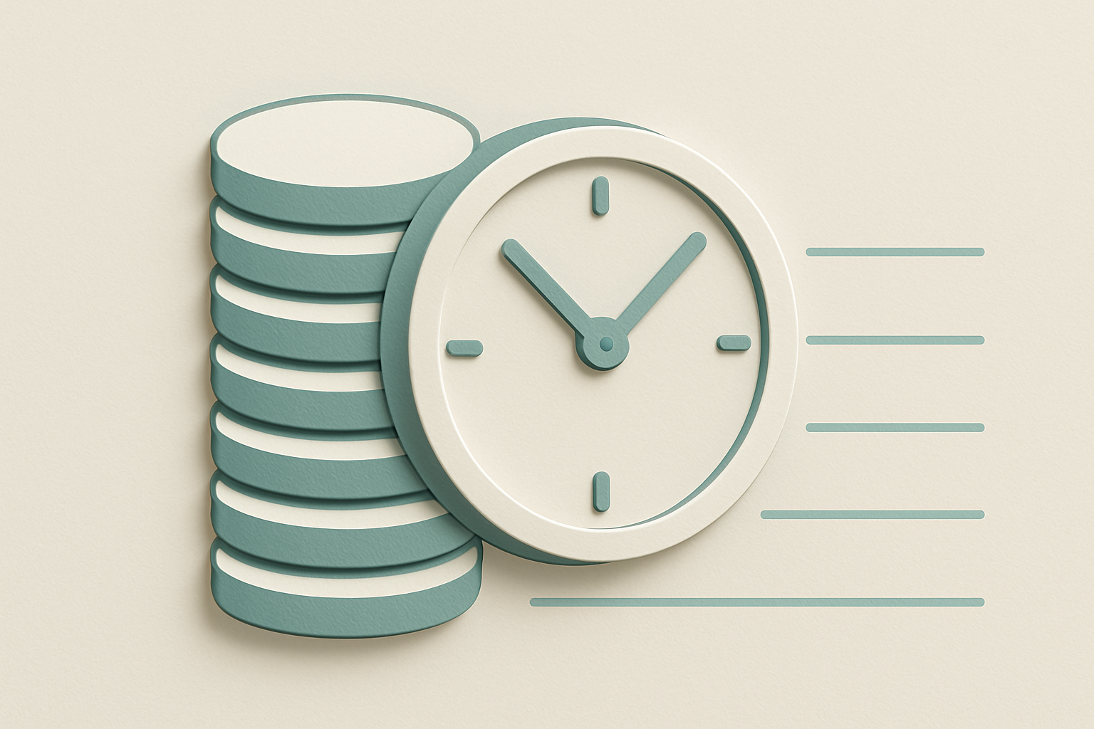 Visual metaphor for Law 1 showing time as a balance sheet