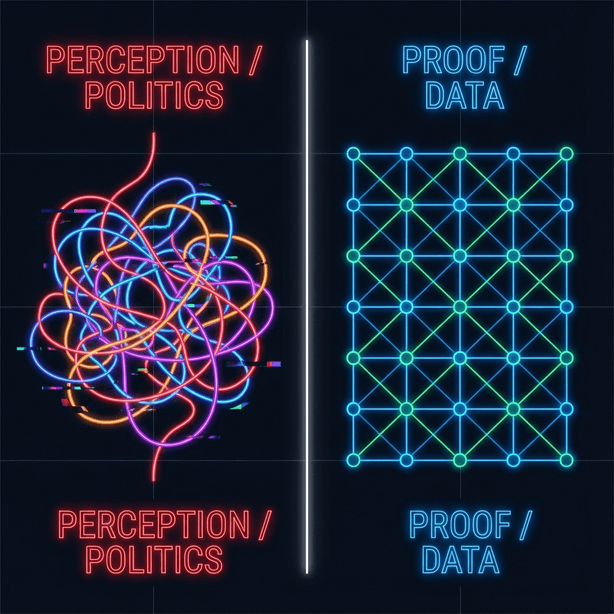 Visualizing the difference between Perception-based and Proof-based organizations